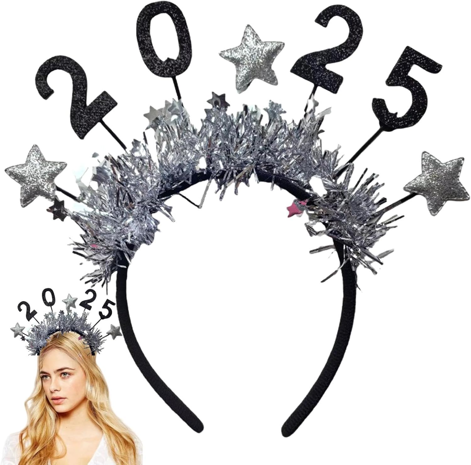 New Year Hairband | 2025 Happy New Year Star Headband Tiara | Festive New Year's Eve Party Hair Accessories | Perfect For