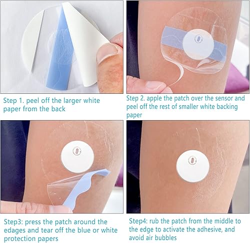 Miniatura 8 de Paquete de 55 cubiertas de sensores Freestyle Libre 3, cinta adhesiva precortada sin pegamento en el centro, impermeable y fuerte que protege tu