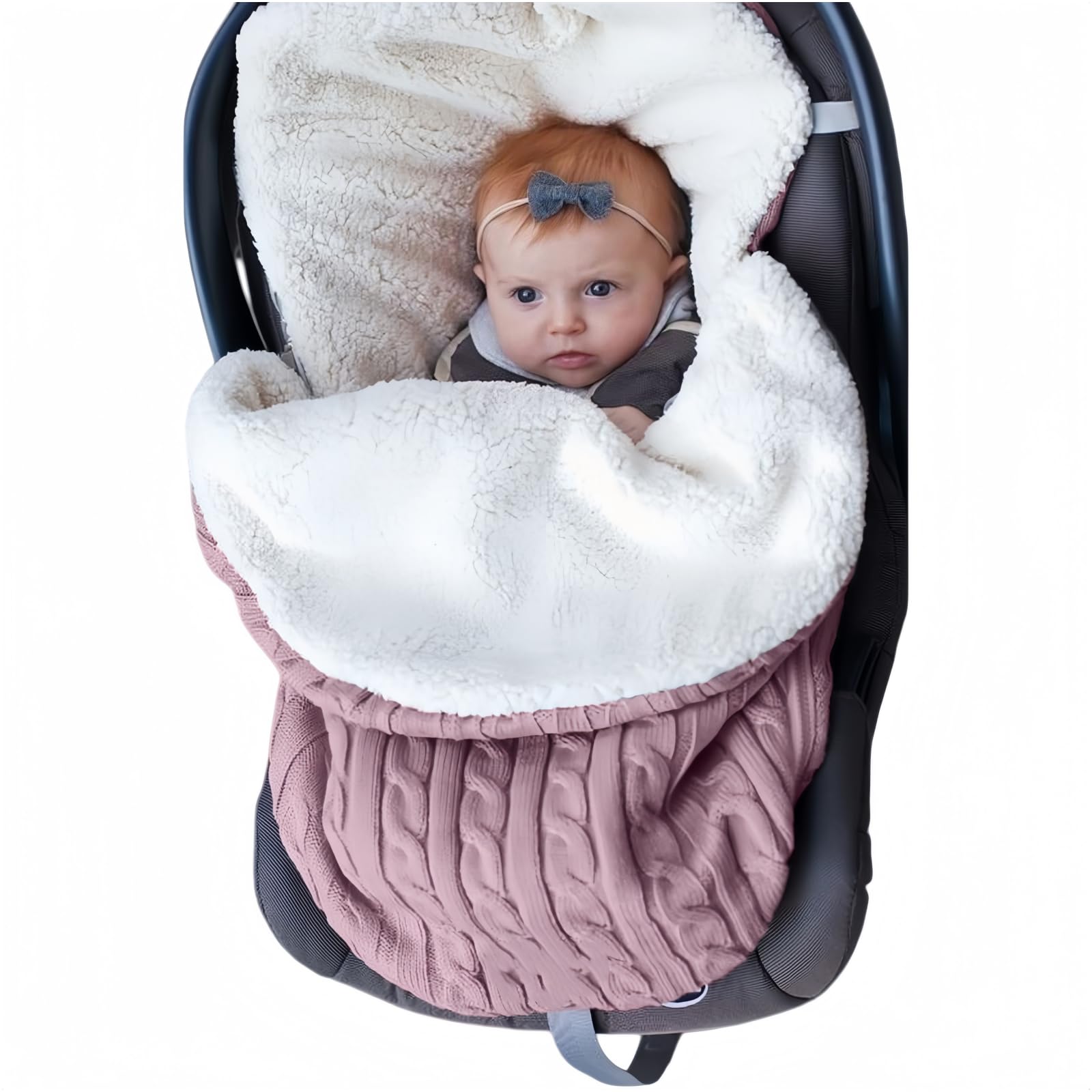 insular Warm Baby Sleeping Bag Envelope Winter Kid Sleepsack Footmuff Stroller Knitted Sleep Sack Newborn Knit Wool Swaddling Blanket (White) — view 3