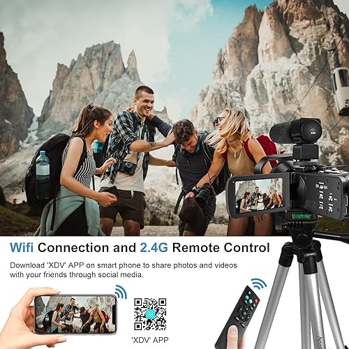 Miniatura 3 de Videocámara 4K Cámara de video 48MP con enfoque automático para YouTube 60FPS 18X Zoom Cámara digital WiFi, micrófono, estabilizador, 2 tarjetas SD