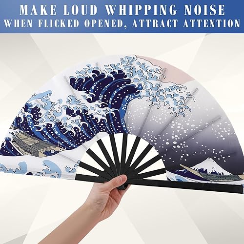 Miniatura 3 de Maitys 2 piezas de abanico de mano plegable grande para baile en línea, abanico de nailon plegable para festival chino de Kung Fu, manualidades,