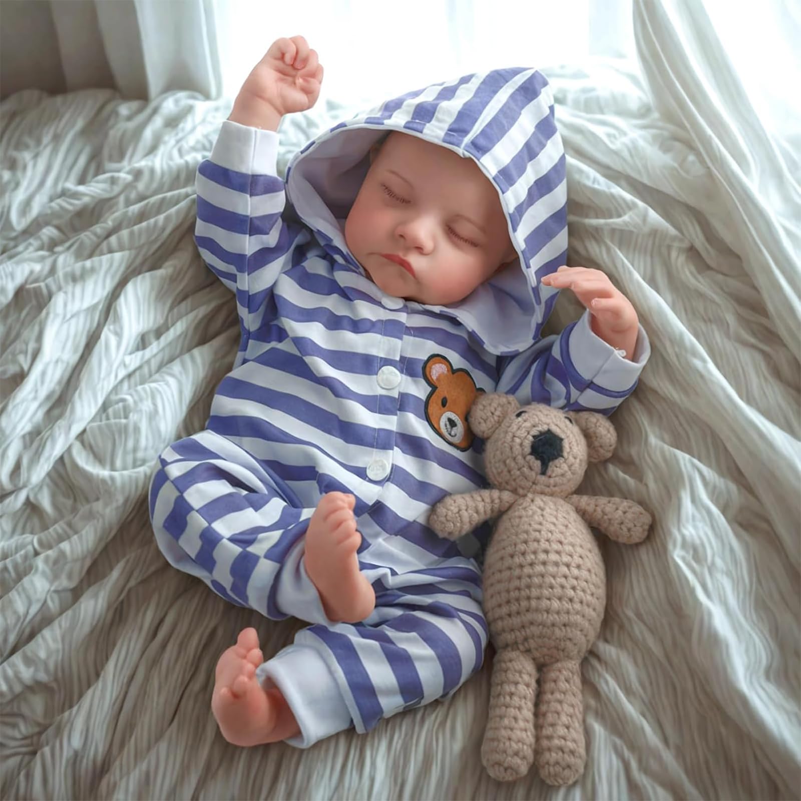Reborn Babypuppe, 50 cm,Blau-Weiß Gestreift, Sammlerstück, BABESIDE Lebensechte Reborn-Baby Puppen Junge 20 Zoll Handgemachte Realistische Wiedergeborene Puppe Neugeborenes ab 3 Jahren