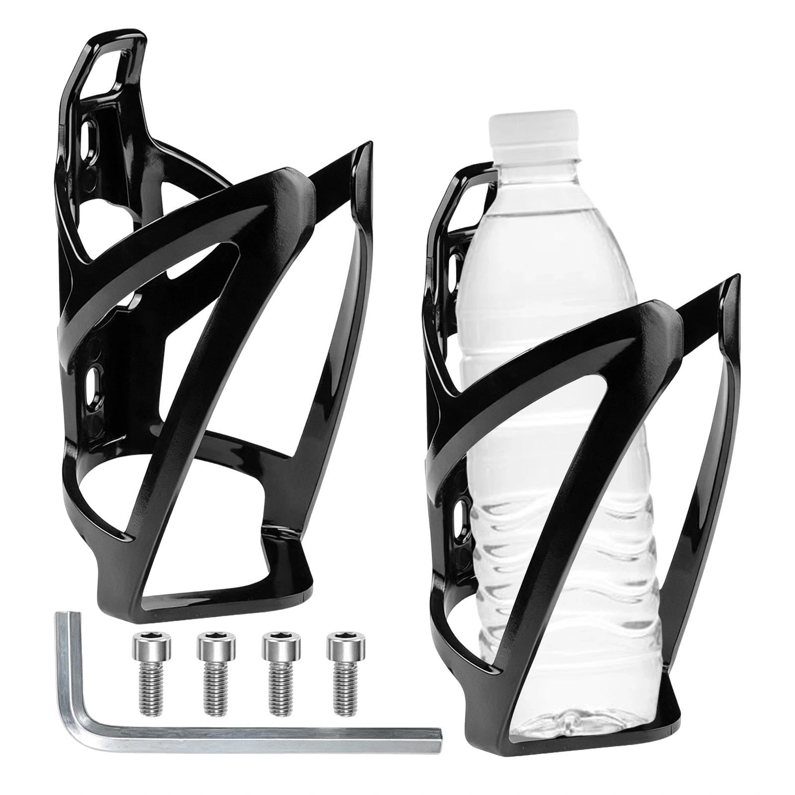 2 Pack Bike Bottle Holder, Universal Bicycle Bottle Cage with Screws Wrench, Lightweight Drink Rack for Road Mountain Bike Cycling, Black Plastic
