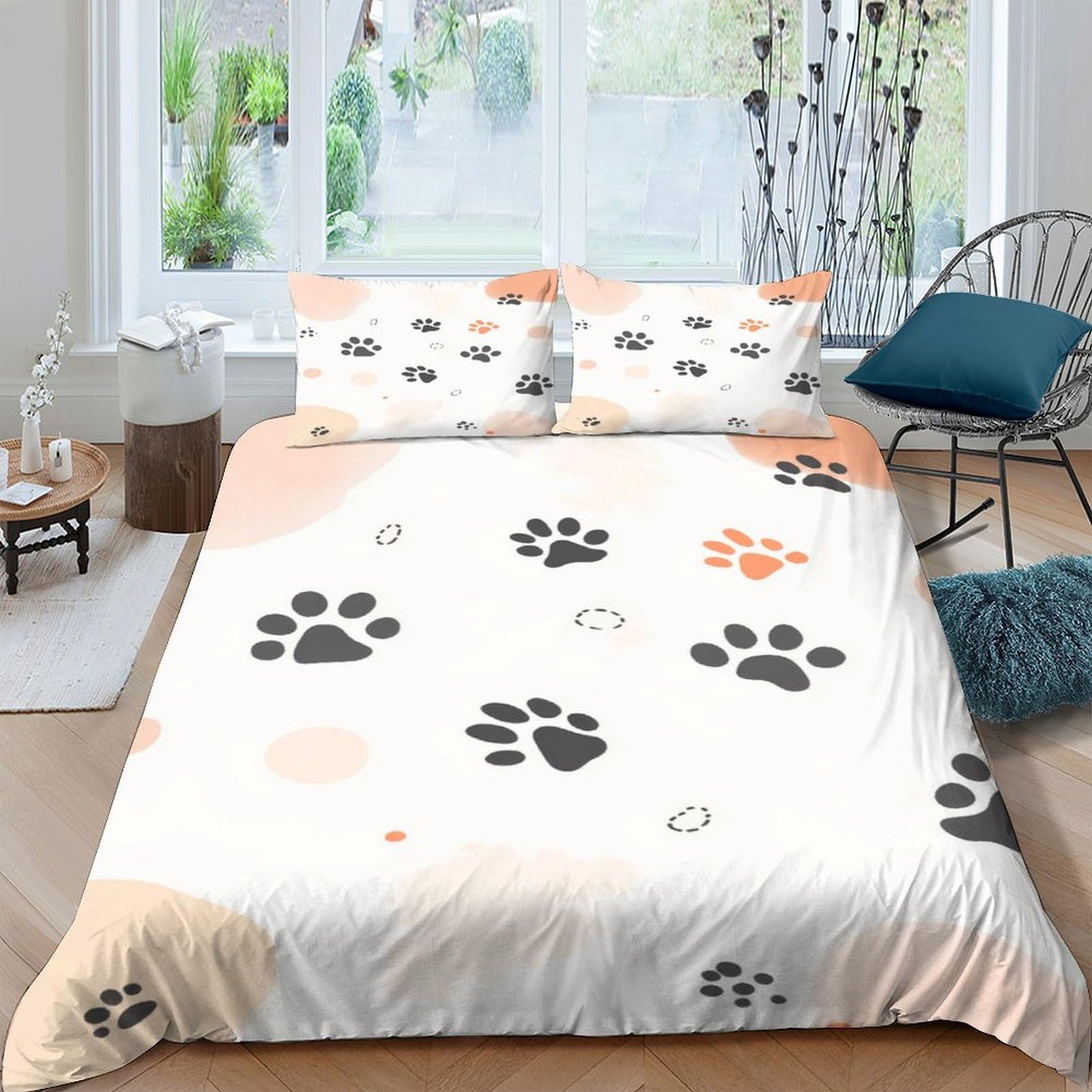 GPLZQXKJNH 3D Printed Cat Paw Duvet Cover Set Microfiber Soft Breathable Paw Print Bedding Set with 2 Pillowcases for Bedroom Decor Single（135x200cm）