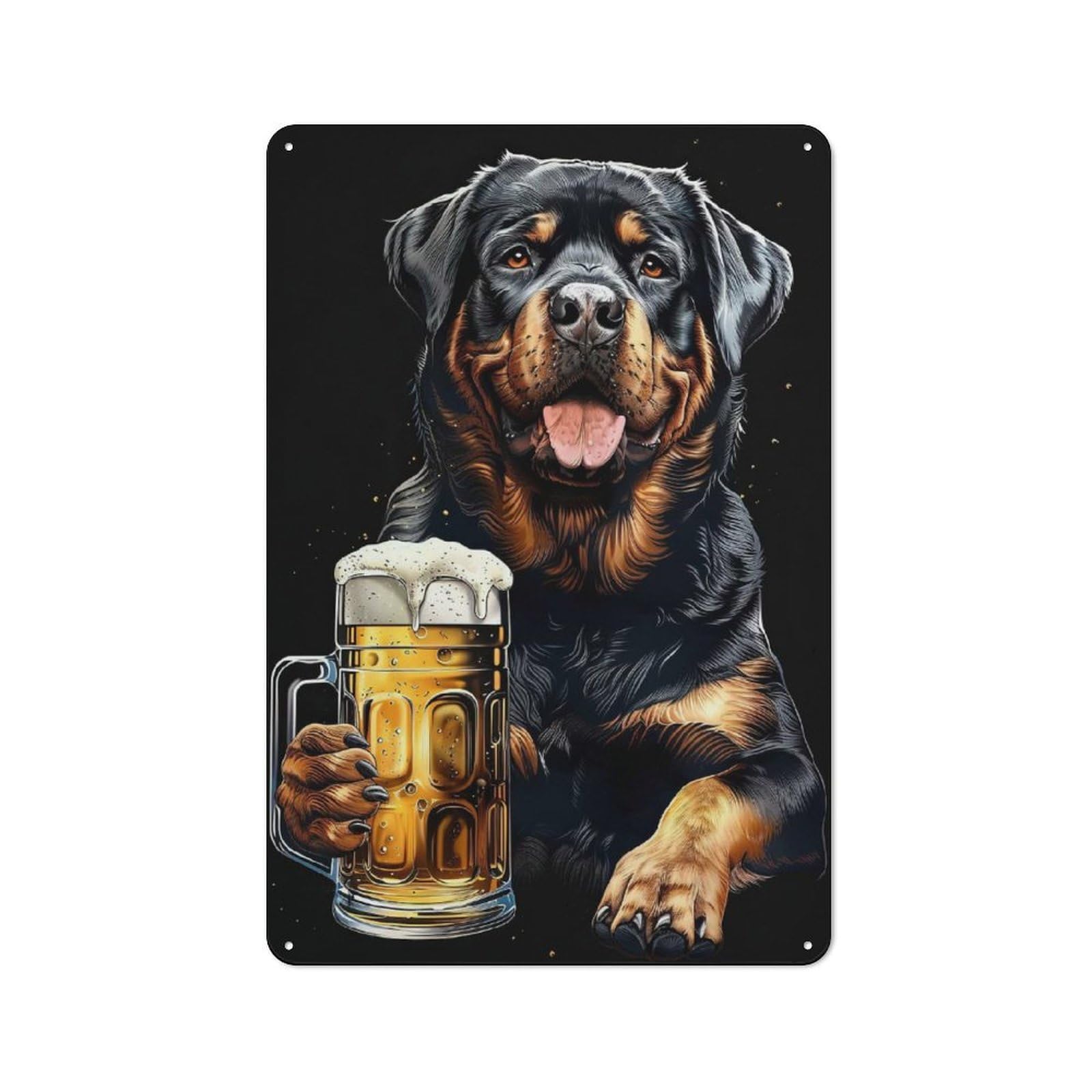 Rottweiler with Beer Vintage Metal Wall Decor 30x20cm, Garage Metal Sign for Garage, Workshop, Shed Or Utility Room