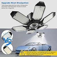 Vista 4 de Luz LED de garaje de 160 W, luces LED de techo de 16000 lm, iluminación súper brillante para garaje, con 6 paneles deformables, base con tornillo