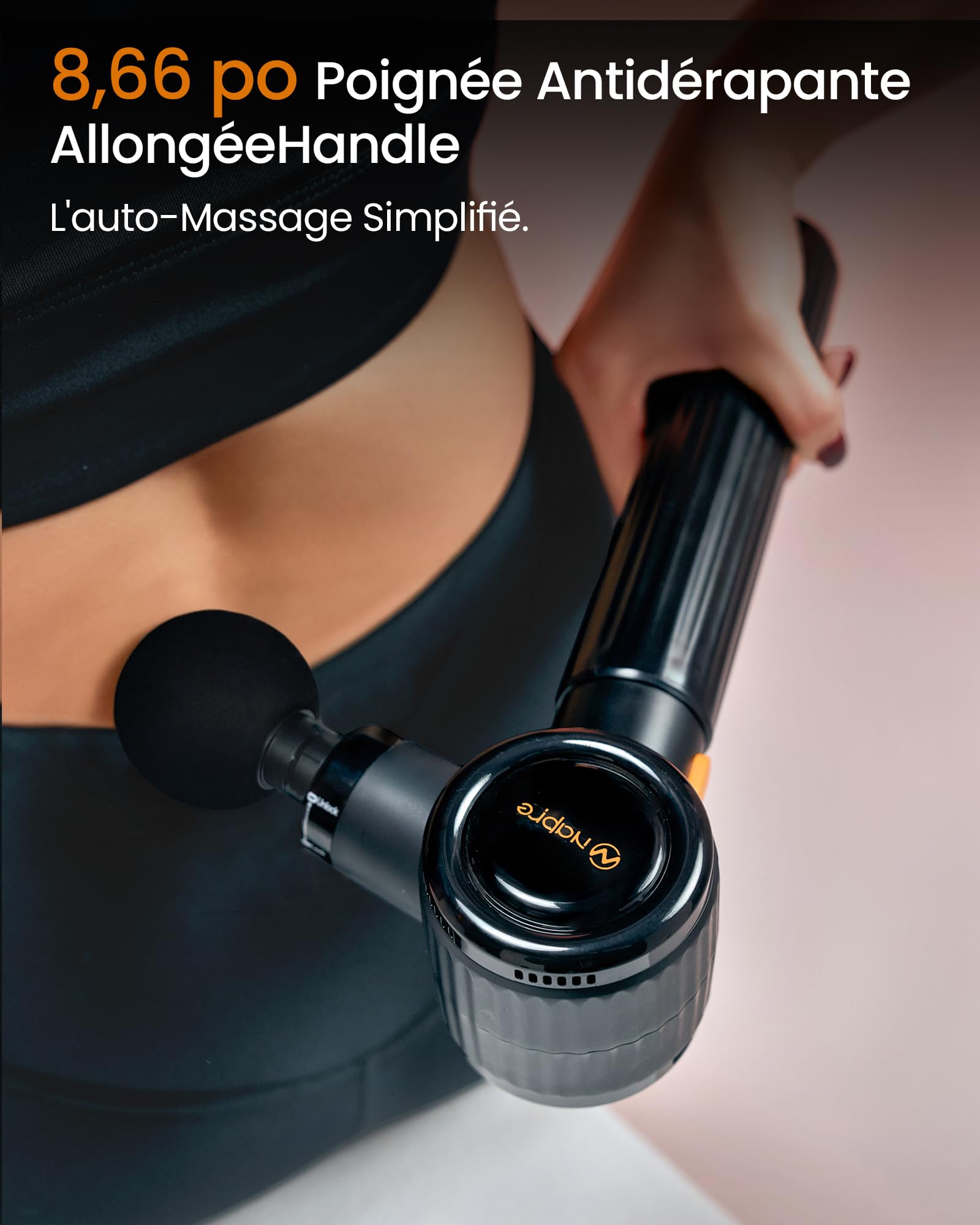 Pistolet de Massage Musculaire,Napre Pistolet de Massage avec Poignée étendue et 3 Angles Réglables,Pistolet Massage Pistolet Massage Musculaire Massage Gun Pour Dos épaules, Jambes, Muscles,Noir