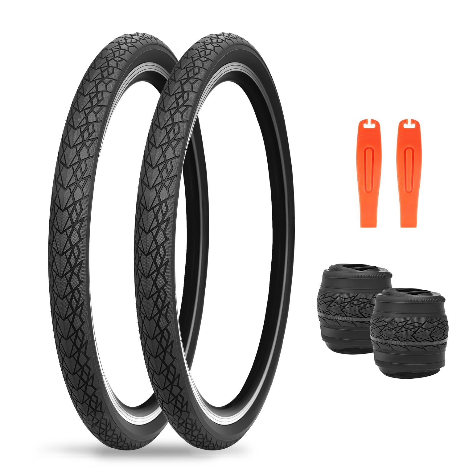 MEGHNA Bike Tire 20/24/26/27.5 inch Foldable Replacement Cruiser Bike Tire Mountain Bike Groove Anti-Slip with Tire Lever for Kids Hybrid Bike