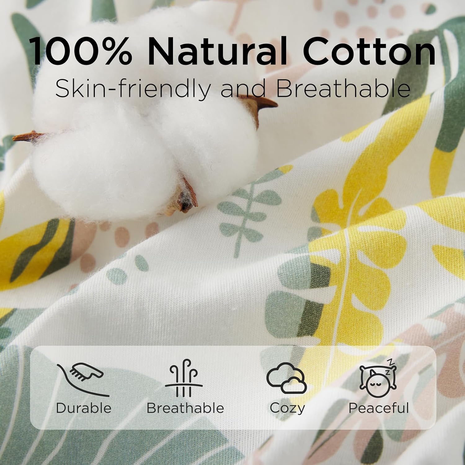 Duomiaomiao 3-Pack Baby Sleep Bag, 100% Organic Cotton Lightweight Wearable Blanket, Breathable Comfy Toddler Sleeping Sack (0.5tog Green Leaves, Medium)