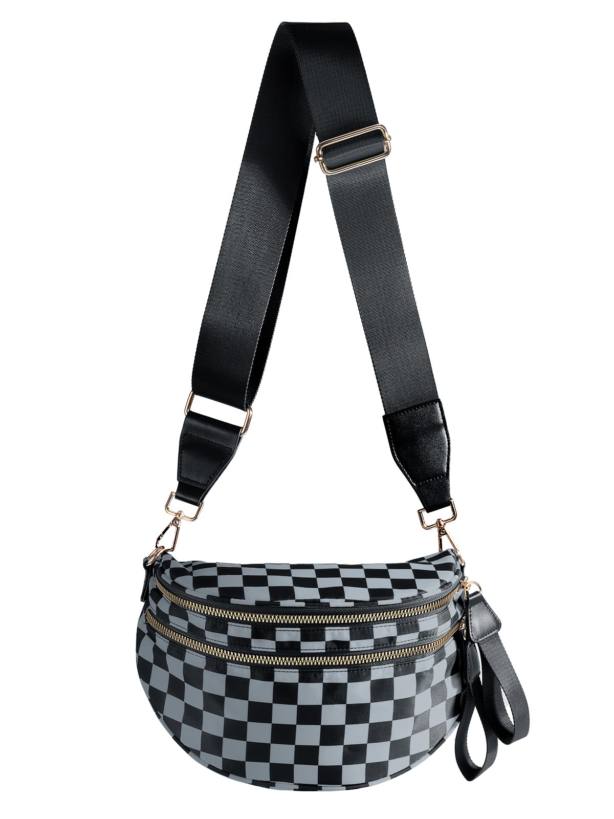 Black and White Checkered Crossbody Bag Bum Bag for Women,Spacious Checkered Purse Fanny Packs Belt Bag