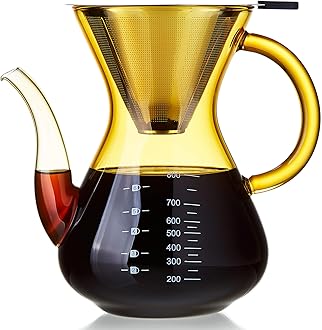 Unbreakable - Pour Over Coffee Maker with Double Stainless Filter 34 fl oz, Thickened Heat-Resistant Borosilicate Glass Pour Over Coffee Dripper, Stovetop Safe