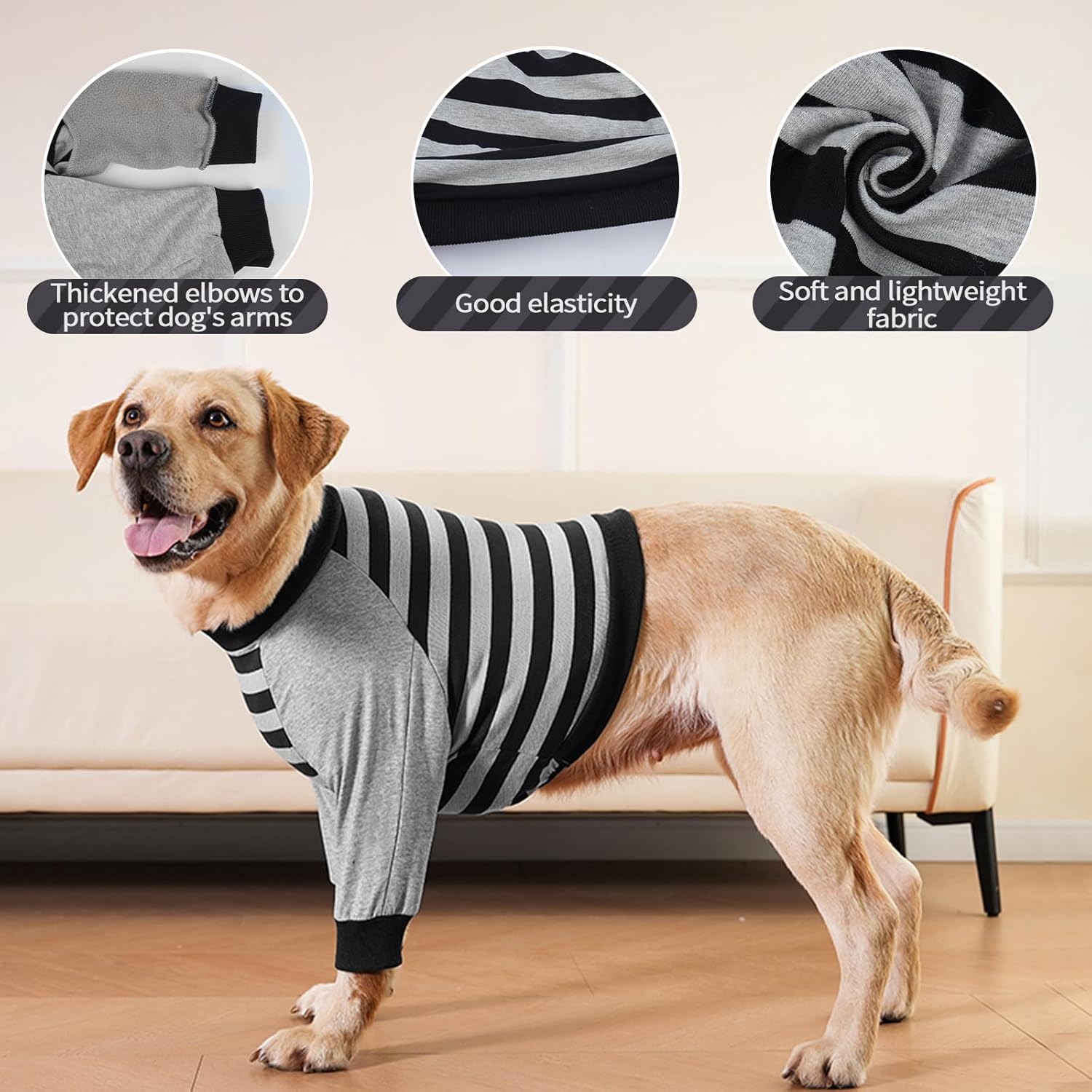 FUAMEY Dog Recovery Sleeve with Elbow Protector,Dogs Shirt Stop Licking Joints,Pet Long Sleeve Suit Protecting Dog's Front Leg Arm Wounds Cover Skin Conditions Black Stripes 2XL
