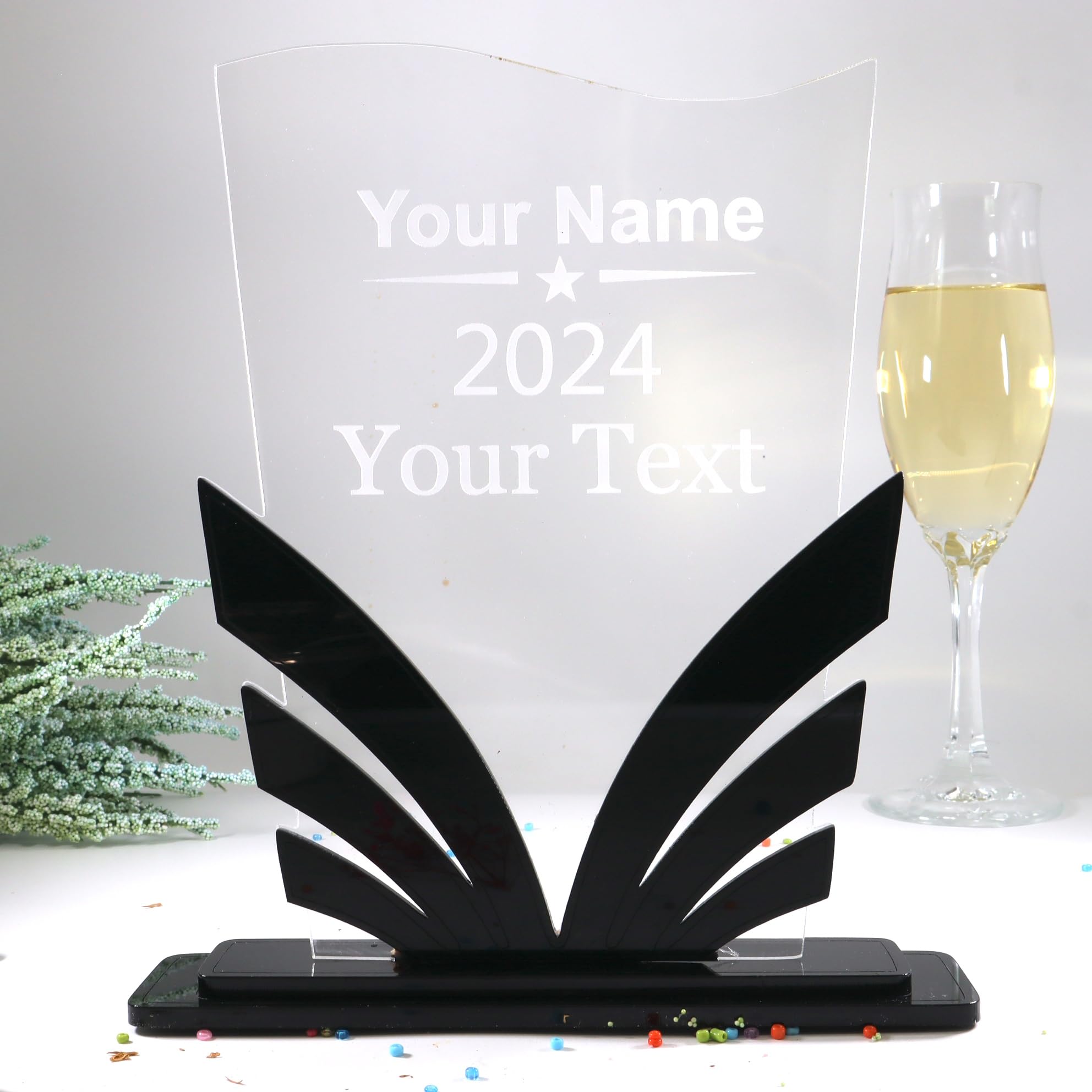 Generisch Personalisierte Moderne edle Trophäe, personalisierter eigener Text oder Logo, Schwarzes und Transparentes Acryl - Medaille - Pokal - Auszeichnung