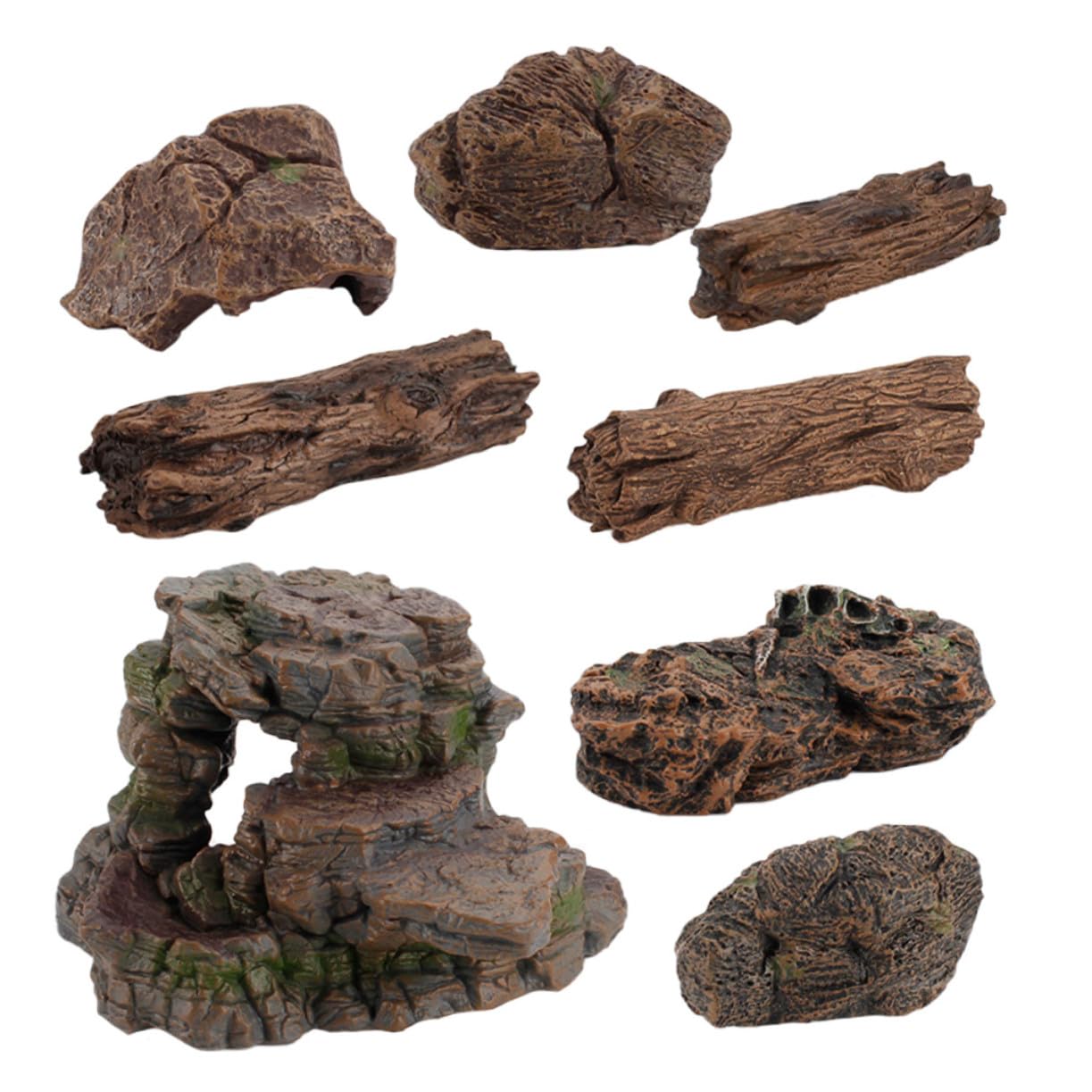 Paysage miniature avec 8 souches en pierre et bois pour décor de scène