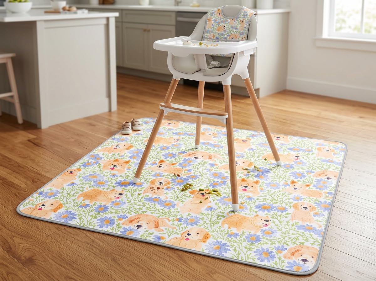 Tapis anti-éclaboussures pour sous Chaise Haute/Arts/Métiers, Tapis de Sol Imperméable et Antidérapant, Tapis de Sol pour Chaise Haute Lavable, Tapis de 129,5 cm Réutilisable et Nappe de Table pour