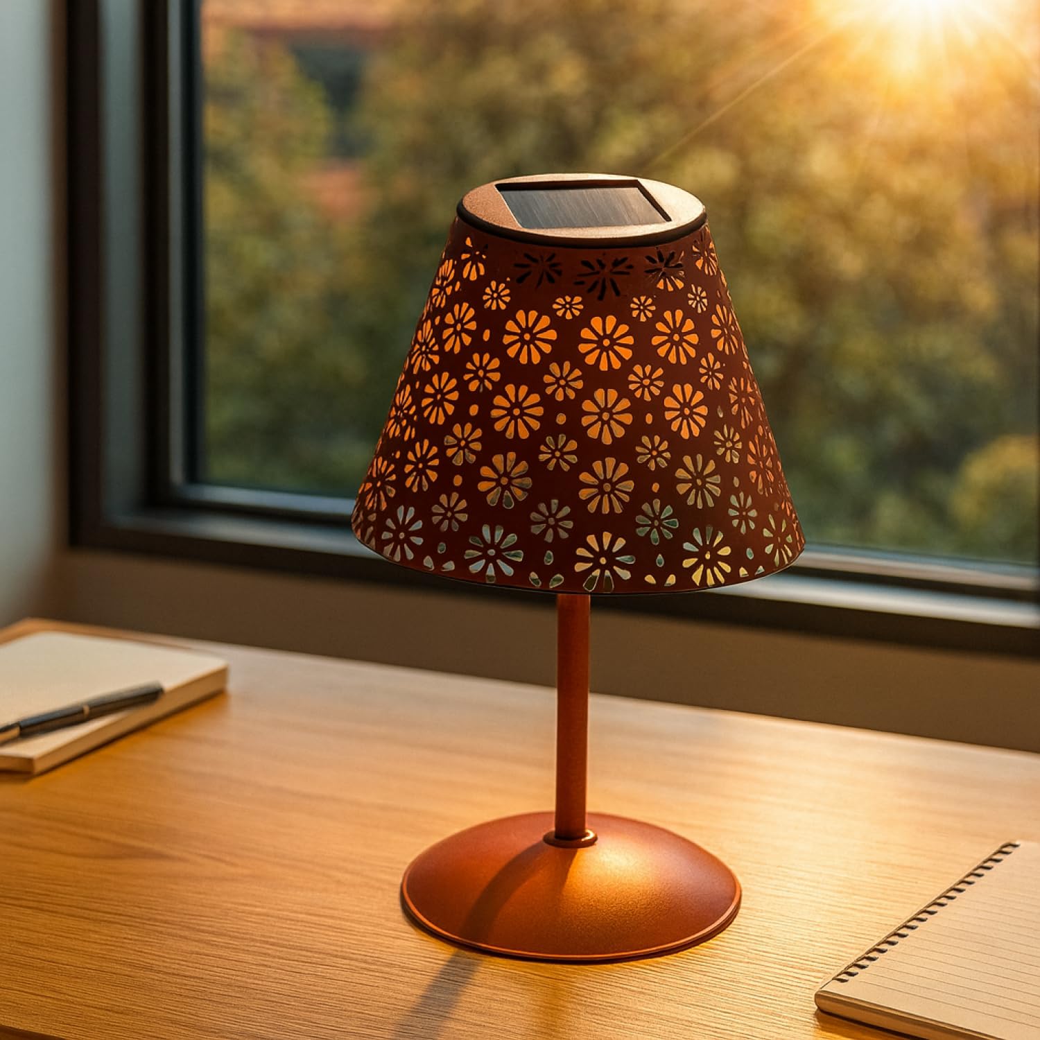 M mimotec - Lampa solarna LED Hearth, ciepła lampa stołowa 2500K, ściemnialna, wodoodporna IP44, wbudowany akumulator, idealny na taras i do ogrodu. Integra, idealna para Terraza y Jardín.