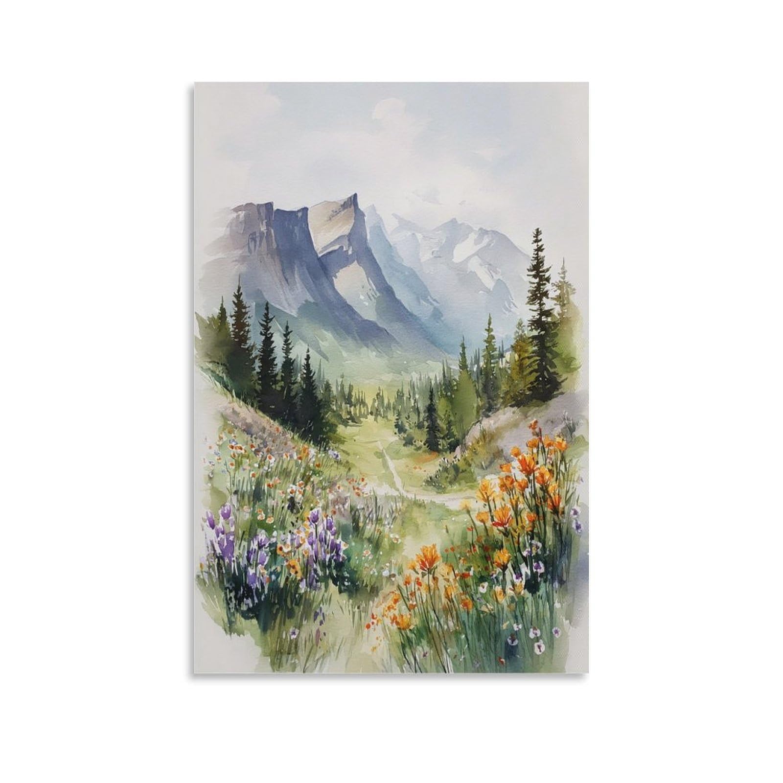 XWYMXZ Banff Watercolor Painting Canada Mountain Landscape Poster Tree 20x30inch(50x75cm) Vintage Watercolor Canvas Art