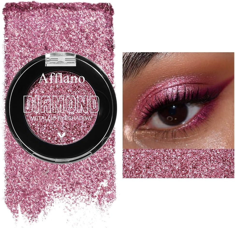 Single Pink Glitter Eyeshadow Palette, Rose Pink Shimmer Eyeshadow Makeup, Long Lasting Highly Pigmented Metallic Eye Shadow for Daily Festival Makeup, Waterproof Vegan & Talc Free #21H