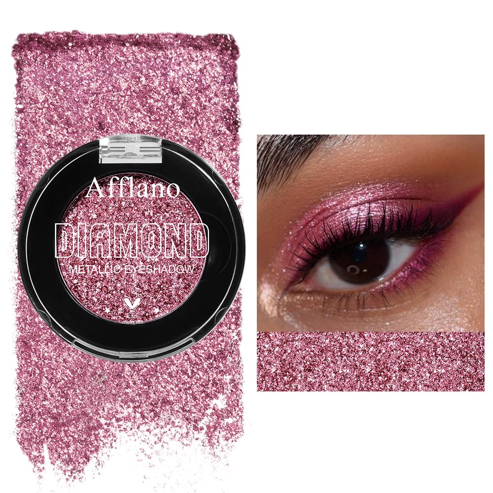 Single Pink Glitter Eyeshadow Palette, Rose Pink Shimmer Eyeshadow Makeup, Long Lasting Highly Pigmented Metallic Eye Shadow,Waterproof Vegan & Talc Free #21H