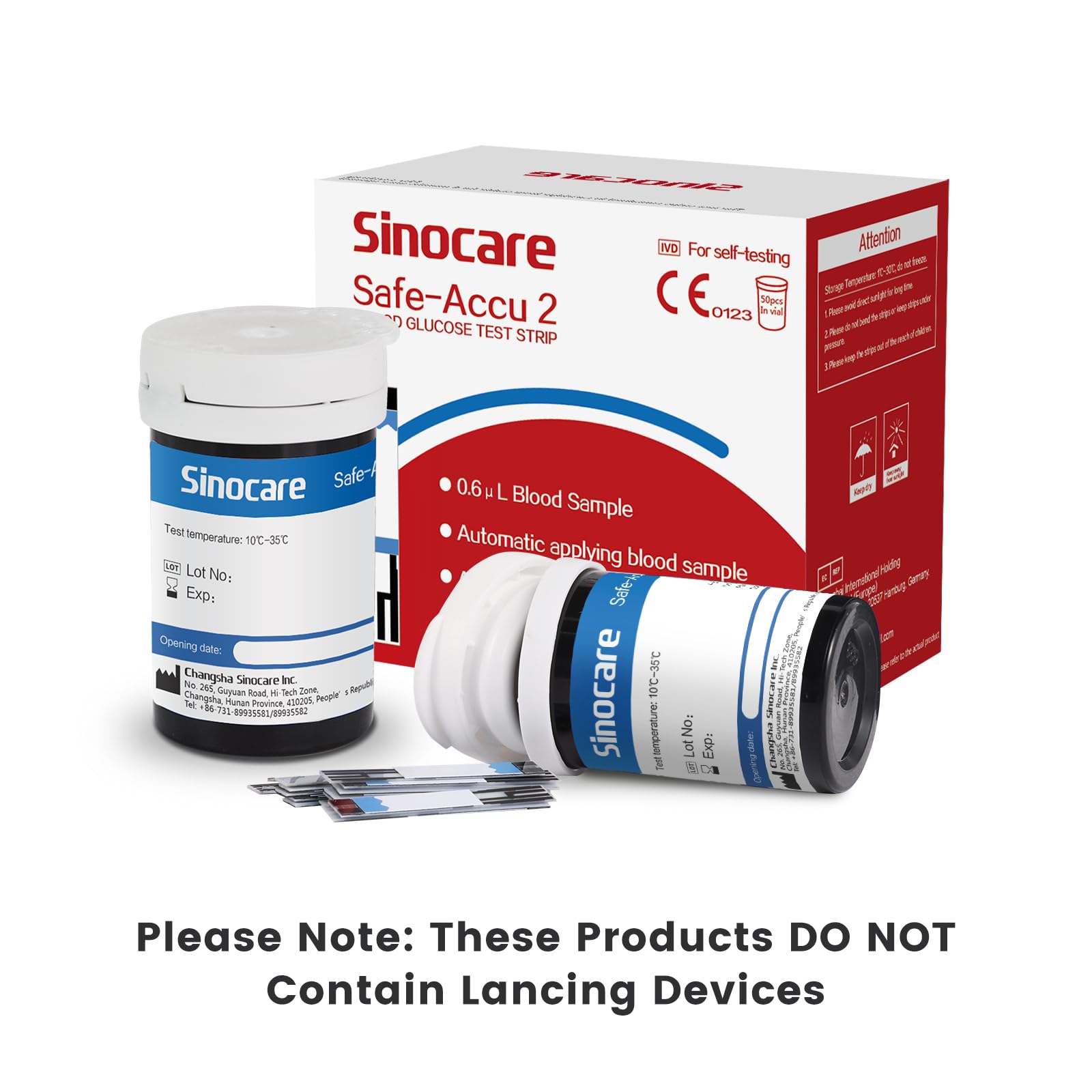 Sinocare Safe-Accu2 Blood Sugar Test Strips ×50, Only Applicable to Safe-Accu2 Blood Sugar Monitor, No Lancing Devices, No Code - Image 2