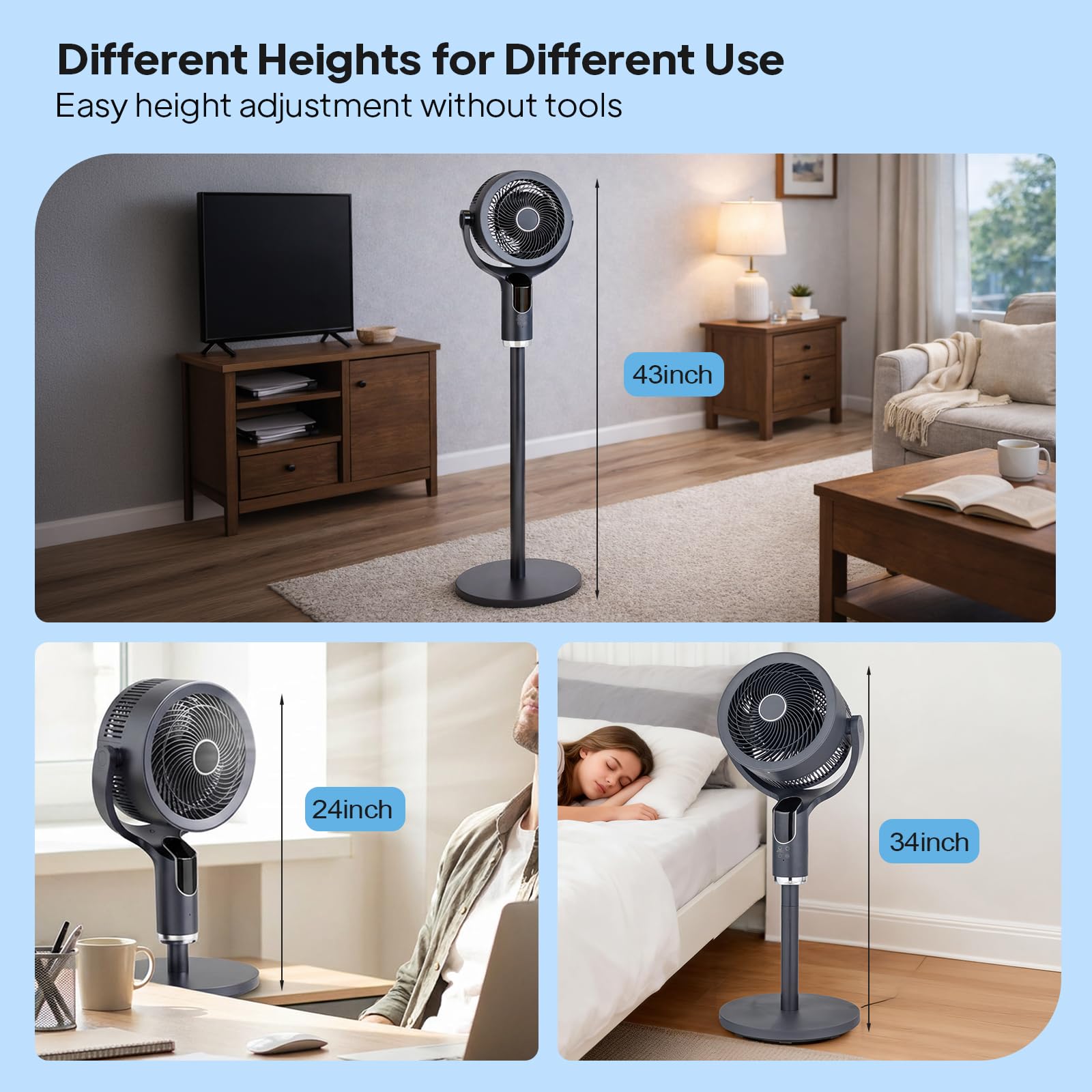 ROVSUN Ventilatore con Telecomando a Piantana, Electric Fan Altezza Regolabile 62/86/110 cm, 3 Modalità, 8 Velocità, Timer 9H, Oscillazione 90°, Inclinazione 90°, Ventilatore a Torre