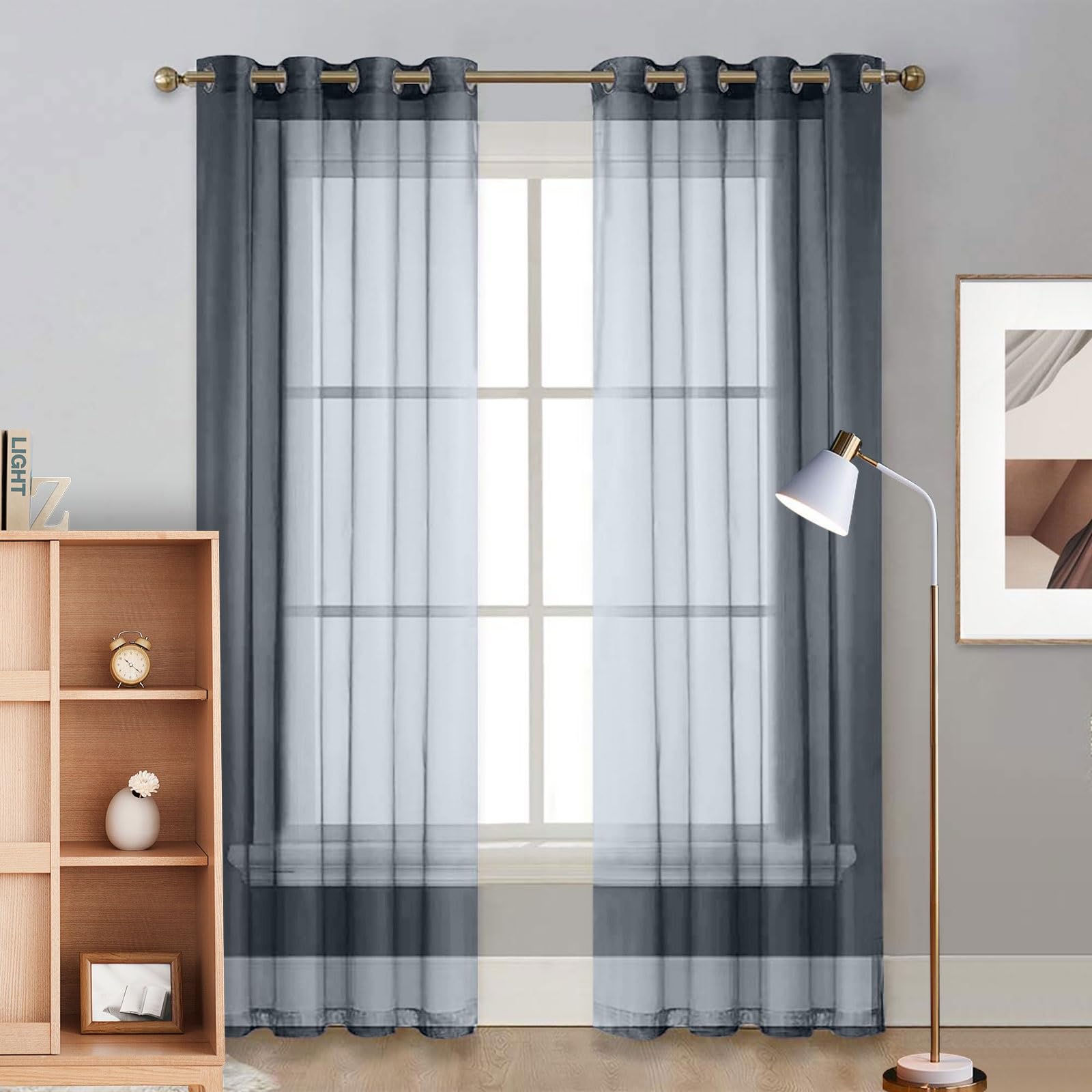 Cortinas Térmicas Aislantes 270 x 140 cm Poliéster con Ojales, Fácil Instalación Decorativas Visillos para Ventanas Habitacion para Ventanas Habitación Dormitorio, Gris