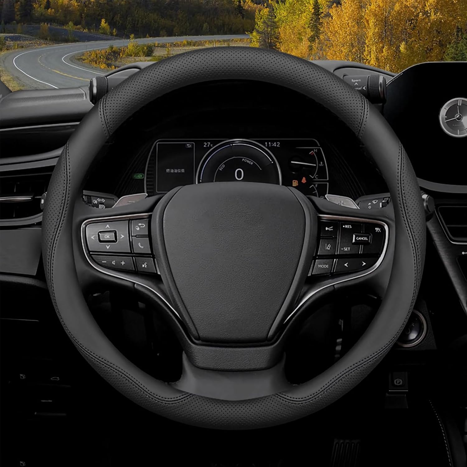 Steering Wheel Cover Standard Size 14.5-15 inch, Breathable Microfiber Leather, Anti-Slip, Soft Grip, Fits Most Cars, SUVs, and Trucks, Black