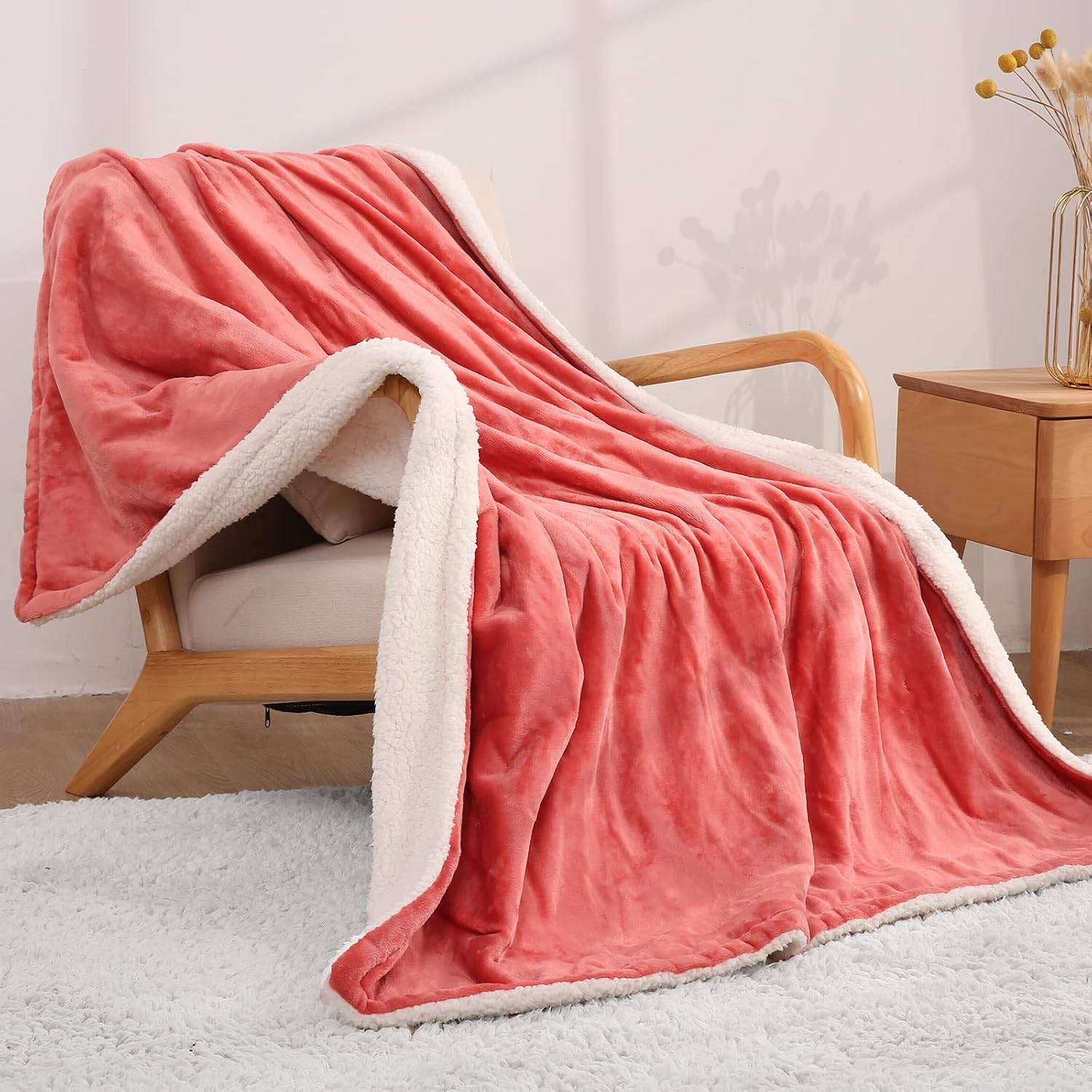 Heated Blanket, Electric Throws Lightweight Soft Double-Layer Warming Flannel Plush Blanket, 4 Heat Settings, Fast Heating, 6H Auto-Off, 50" x 60" Pink, Travel Home Office Use, Machine Washable