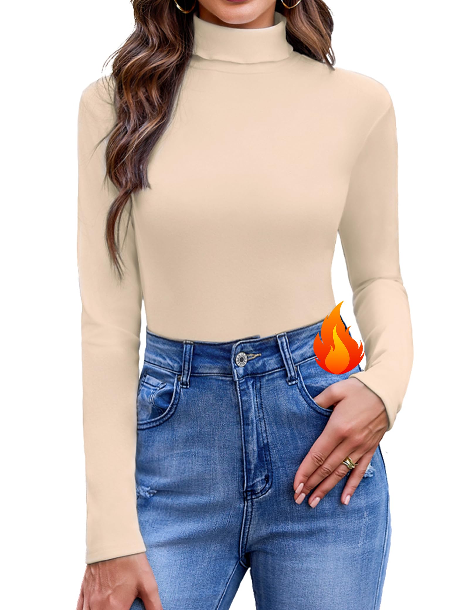 Aottori Thermo Oberteil Damen Rollkragenshirt Langarm Thermoshirt Extra Warm Rollkragenpullover Fleece Unterziehshirt Slim Fit Basic Langarmshirt Skiunterwäsche Wandershirt