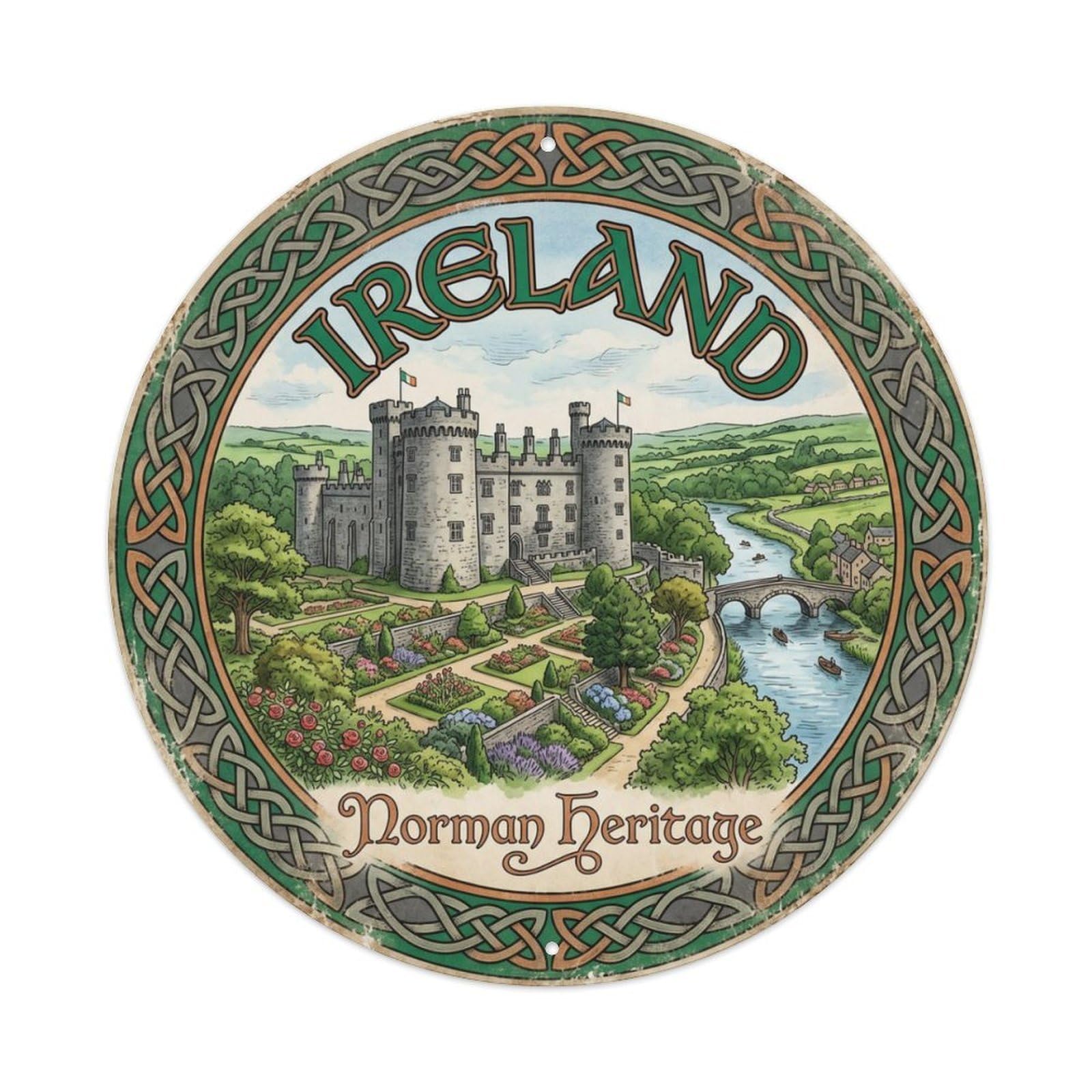 Vintage Travel Kilkenny Irish Heritage Metal Tin Sign Plaque Wall Decor for Cafe, Club, Garden Round Metal Poster 8x8Inch