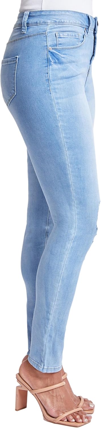 Royalty for Me Women's Tummy Control High Rise Essential Skinny Jeans, Sky Blue Rips, 10 - Image 2