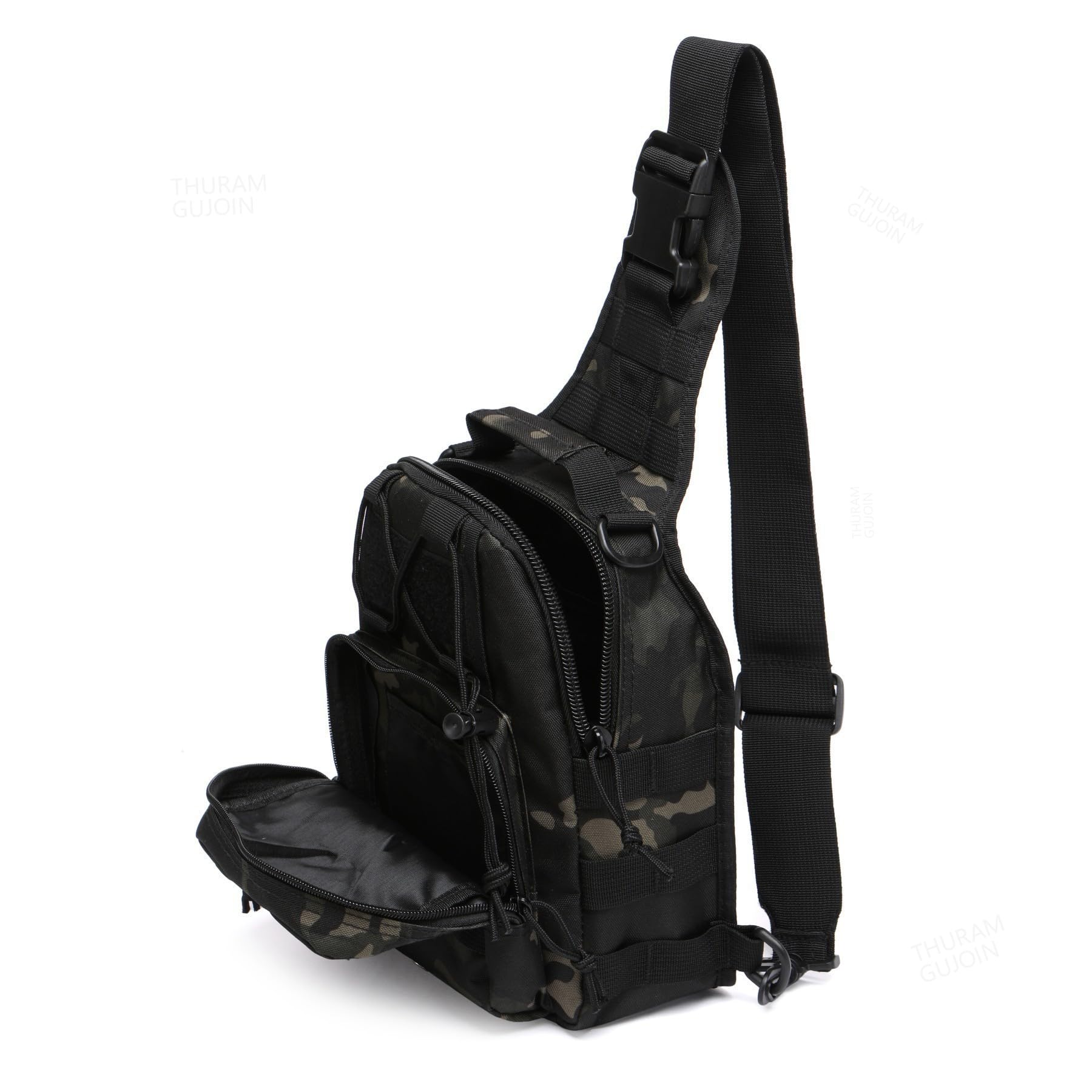 Mochila Táctica Bandolera Hombre, Bolso Militar Sling para Outdoor, Senderismo, Deporte y Uso Diario (Negro camuflaje)