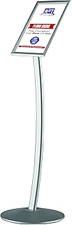 M&T Displays Curved Menu Board, 8.5x11 inches Silver Pedestal Sign Holder Floor Standing Aluminum Front Loading Easy Open Poster Message Advertisement Holder for Restauant Cafe Hotel