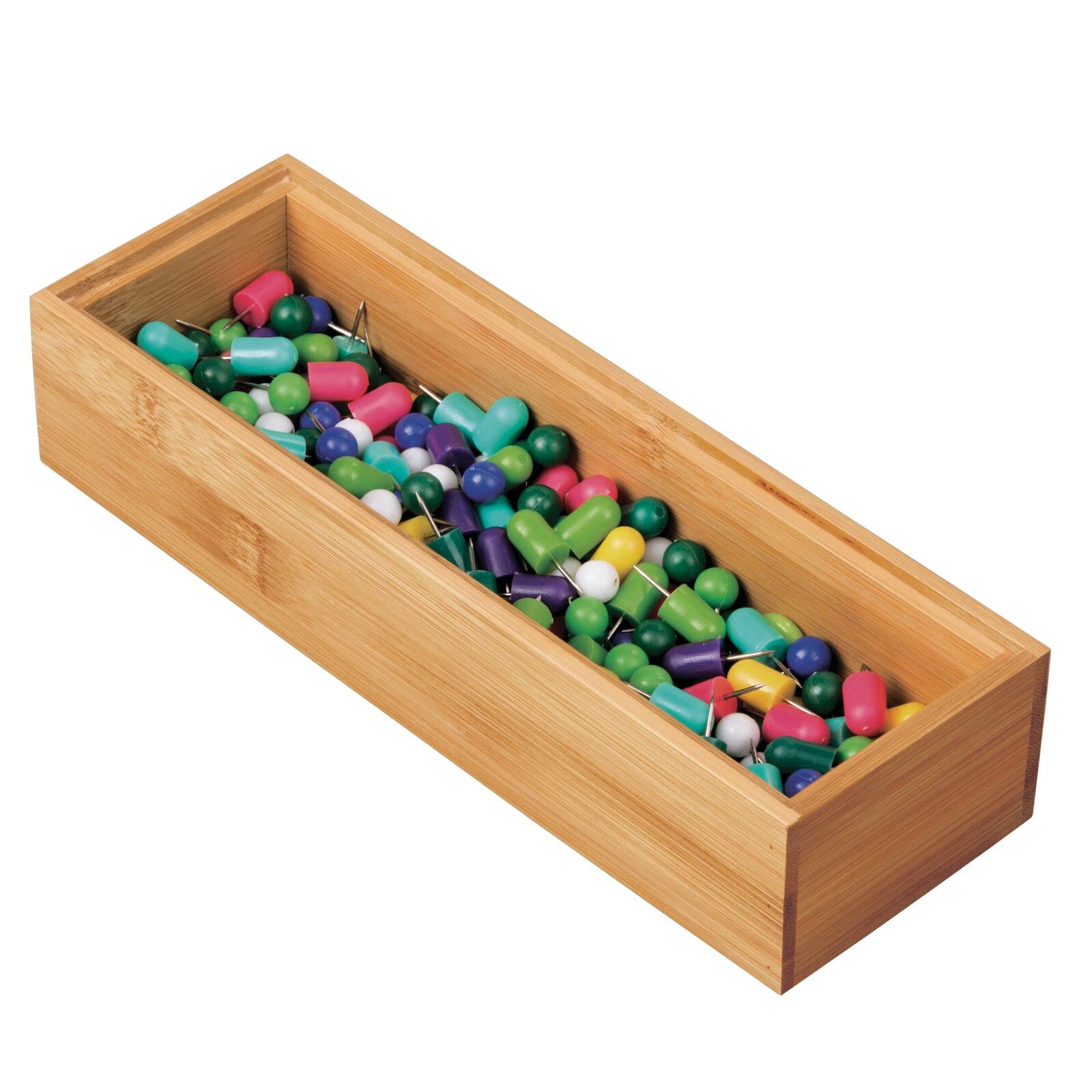 mDesign Set da 6 organizer ufficio larghi – Pratico contenitore ufficio in bambù per evidenziatori, promemoria e cancelleria – Organizer scrivania perfetti come divisori cassetti – naturale