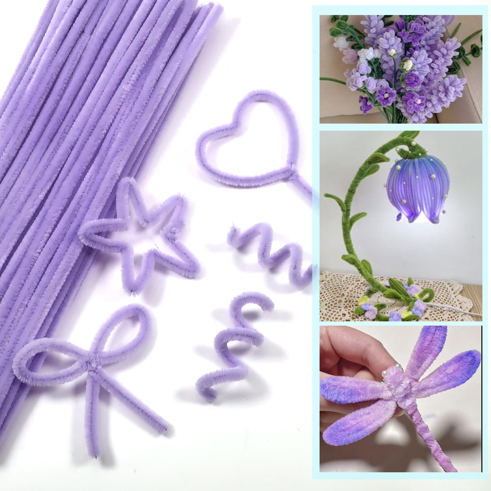 TOAOB 100pcs Pale Purple Pipe Cleaners for Craft 30cm Long Chenille Stem 6mm Thick Fuzzy Sticks Craft Supplies for DIY Flowers Projects Home Decorations - Image 4
