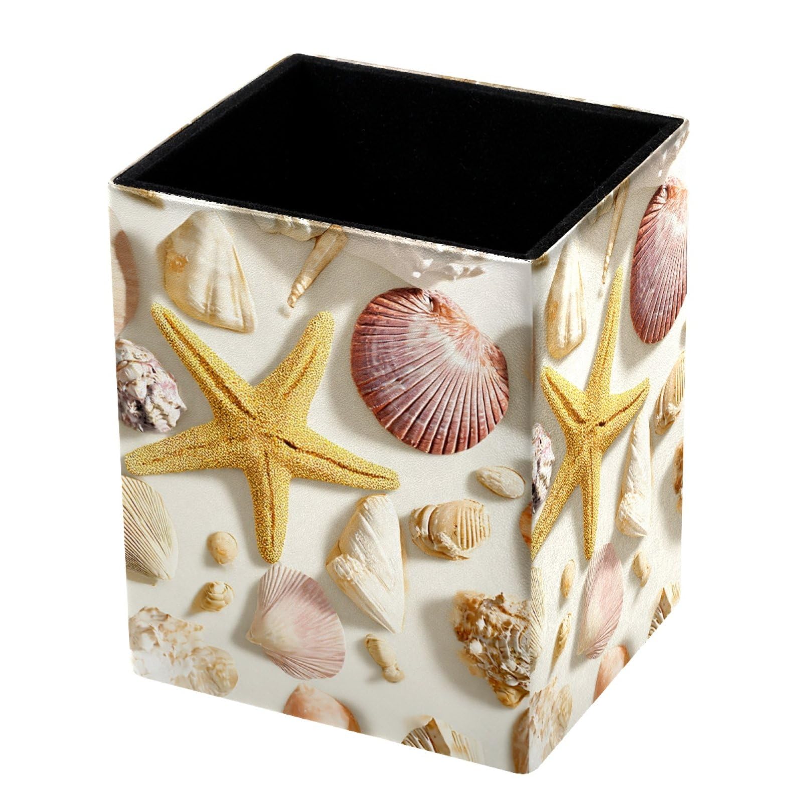 FWJZDSP Seashells Starfish PU Leather Pencil Organizer, Makeup Brush Holder, Office Decor and Desk Accessories Durable