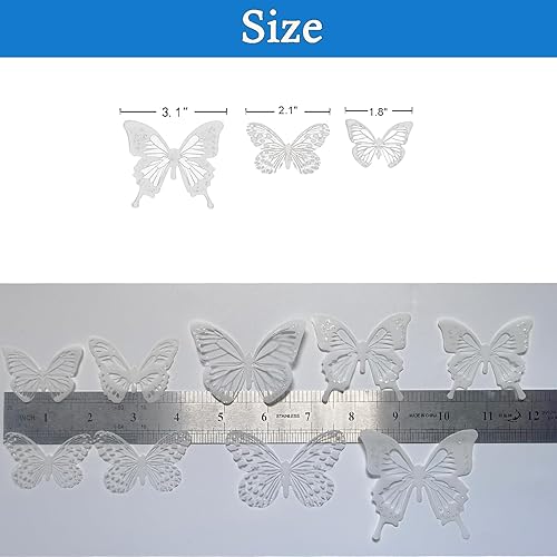 Miniatura 5 de Ewong 54 piezas de decoración de pared de mariposa 3D blanca  Decoración de mariposa decorativa de pastel de fiesta  Calcomanía de pared extraíble