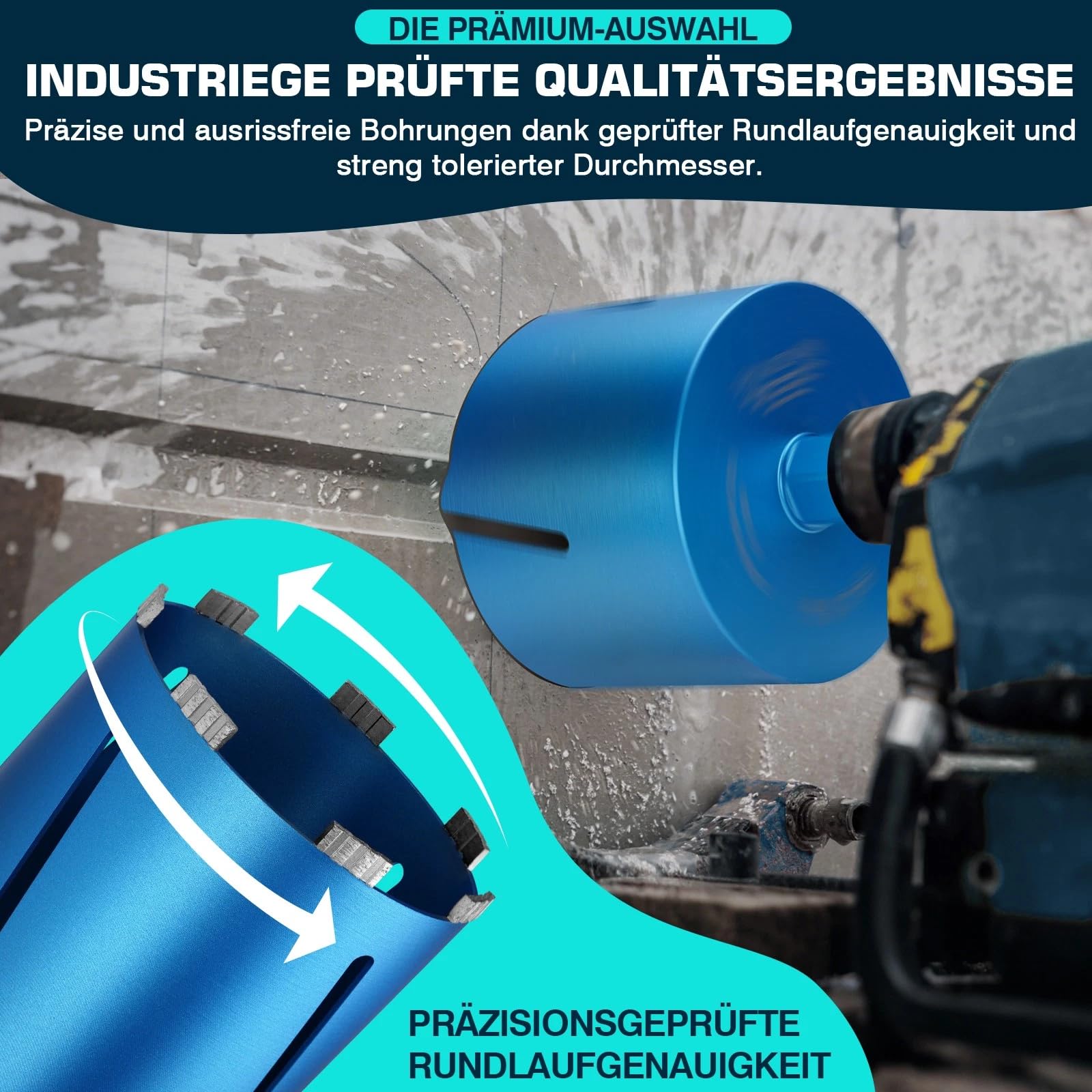 M22 diamentowe wiertło rdzeniowe do wiertarki rdzeniowej z turbo, w zestawie SDS-Max, Ø 162 mm, długość całkowita 200 mm, wiertło do puszek na mokro i na sucho wiertło do puszek diamentowe koronka