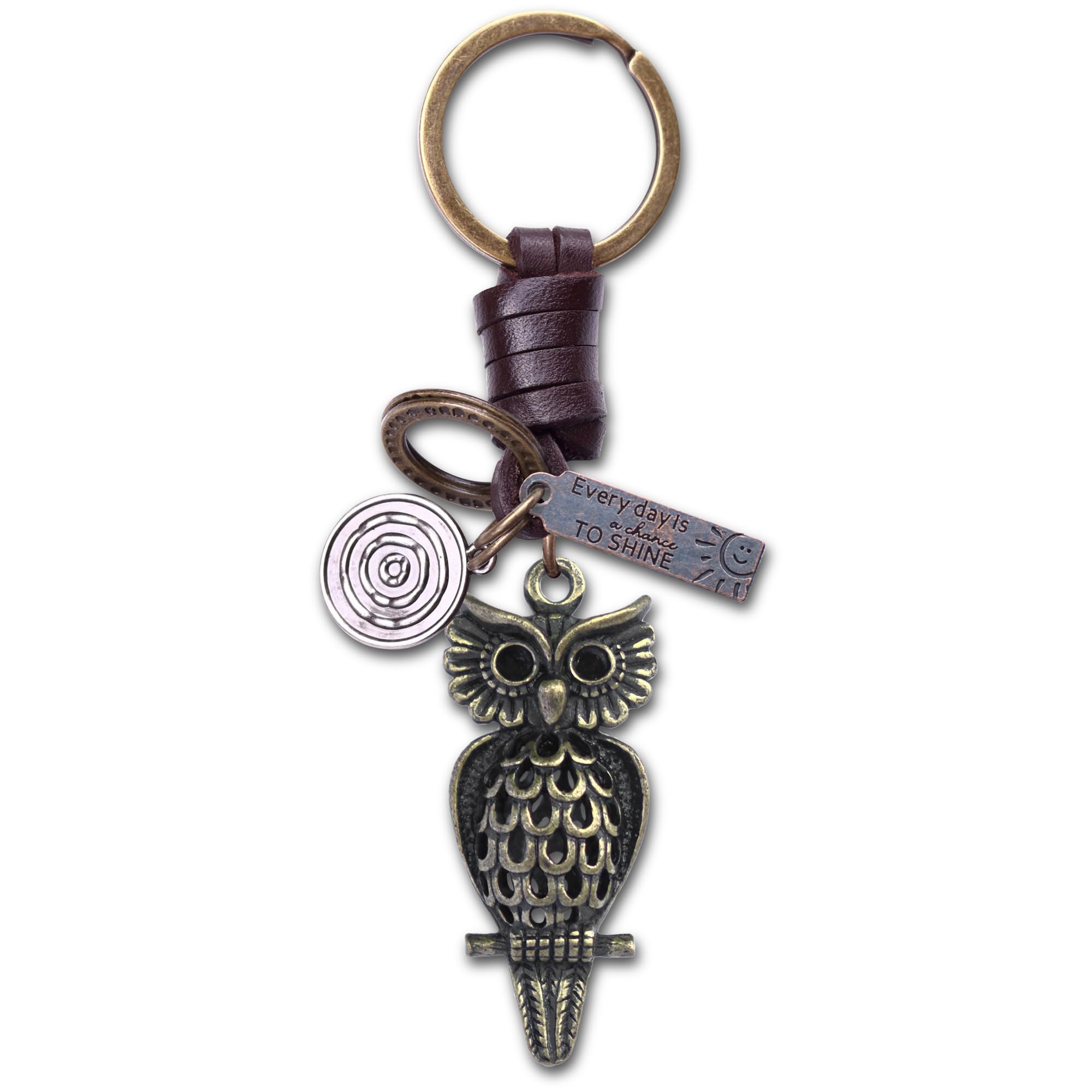 AuPra 3D Owl Keyring Gift for Women & Men | Handmade Leather Bird Key Ring | Vintage Charm for Home, Car & Door Keys | Funny Keychain Present for Her & Him