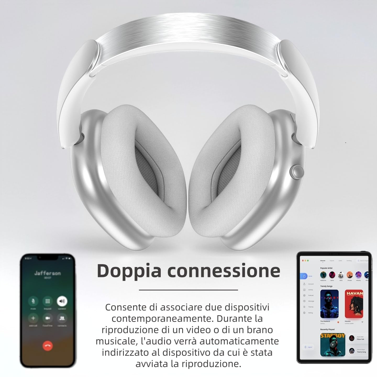 NEXT DESTINATION ND905-ANC Cuffie Wireless Senza fili Bluetooth 5.4 con Cancellazione Attiva del Rumore 40H Bassi Potenti Auricolari Caschi con Microfoni Cuscinetti Magnetici Conne Doppia