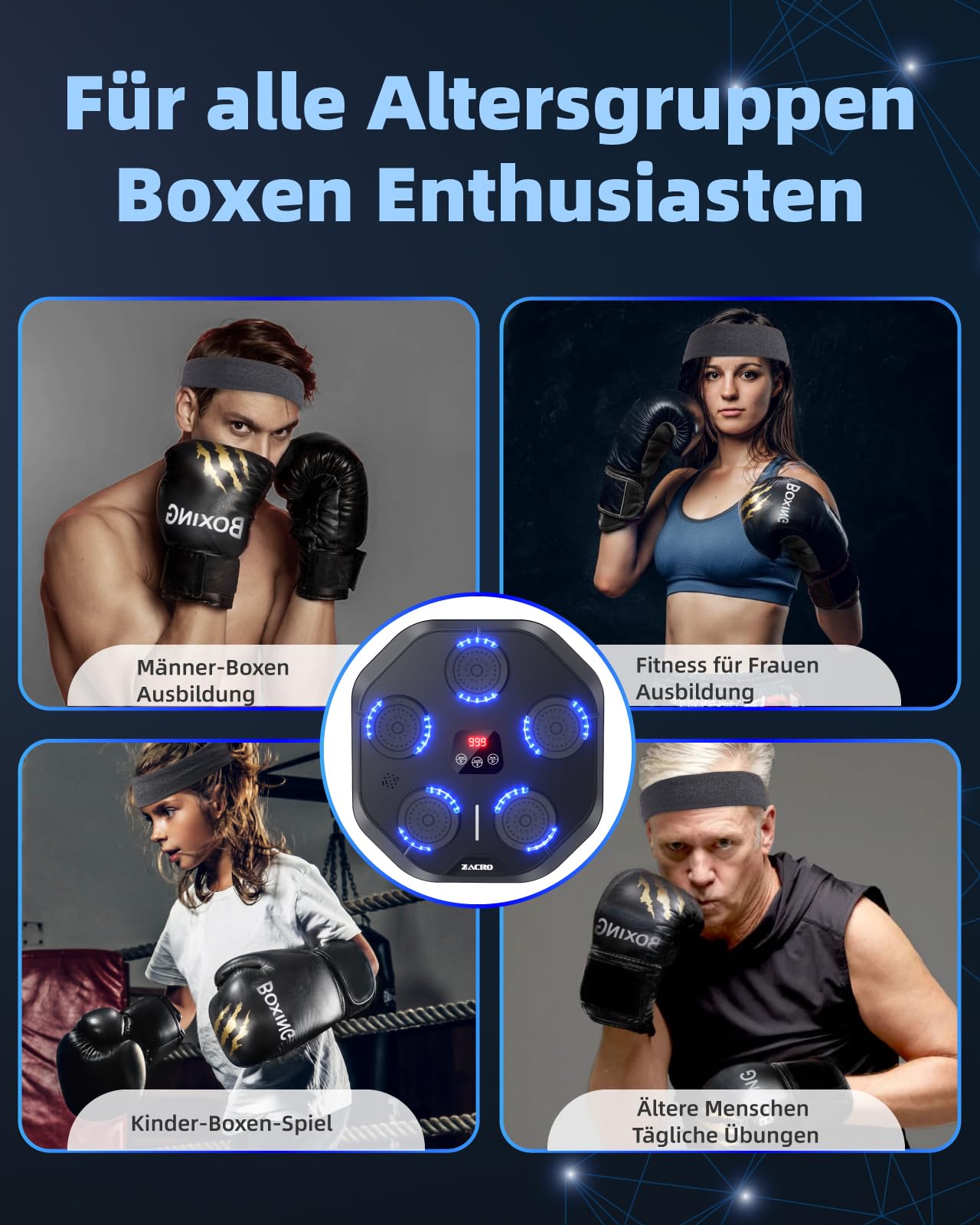Zacro Musik Boxmaschine, LED Music Boxing Machine, Smart Music Boxing Machine,Wall Mounted Boxing Workout mit 9 Modi/Geschwindigkeiten, Boxmaschine mit Musik, Schlaghandschuhen und Stirnband