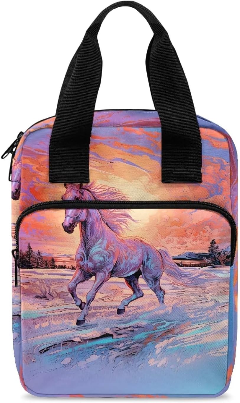 Sunset Horse Bible Study Case for Women Journal Case with Zipper Pocket Extra Pocket Multifunctional Womens Cosmetic Bag