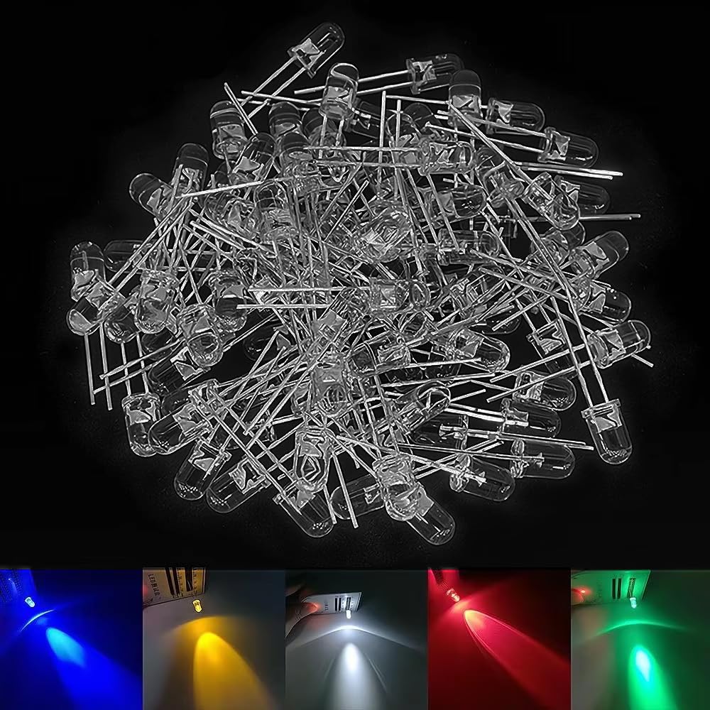 LED Diode 5mm 100pcs Assorted Kit White Green Red Blue Yellow DIY Light Emitting Diode