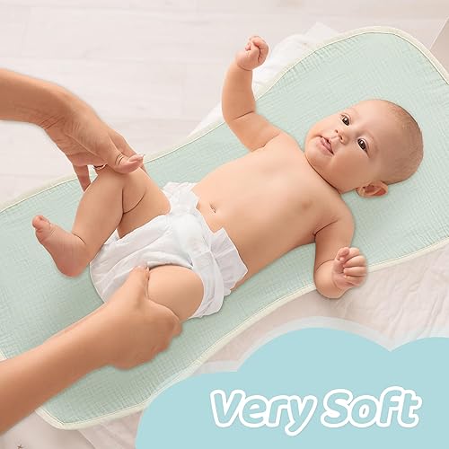 Miniatura 5 de Hombys Funda lavable para cambiador de bebé, almohadilla impermeable de muselina para cambiador, paquete de 3 unidades, blanco crema, verde claro,