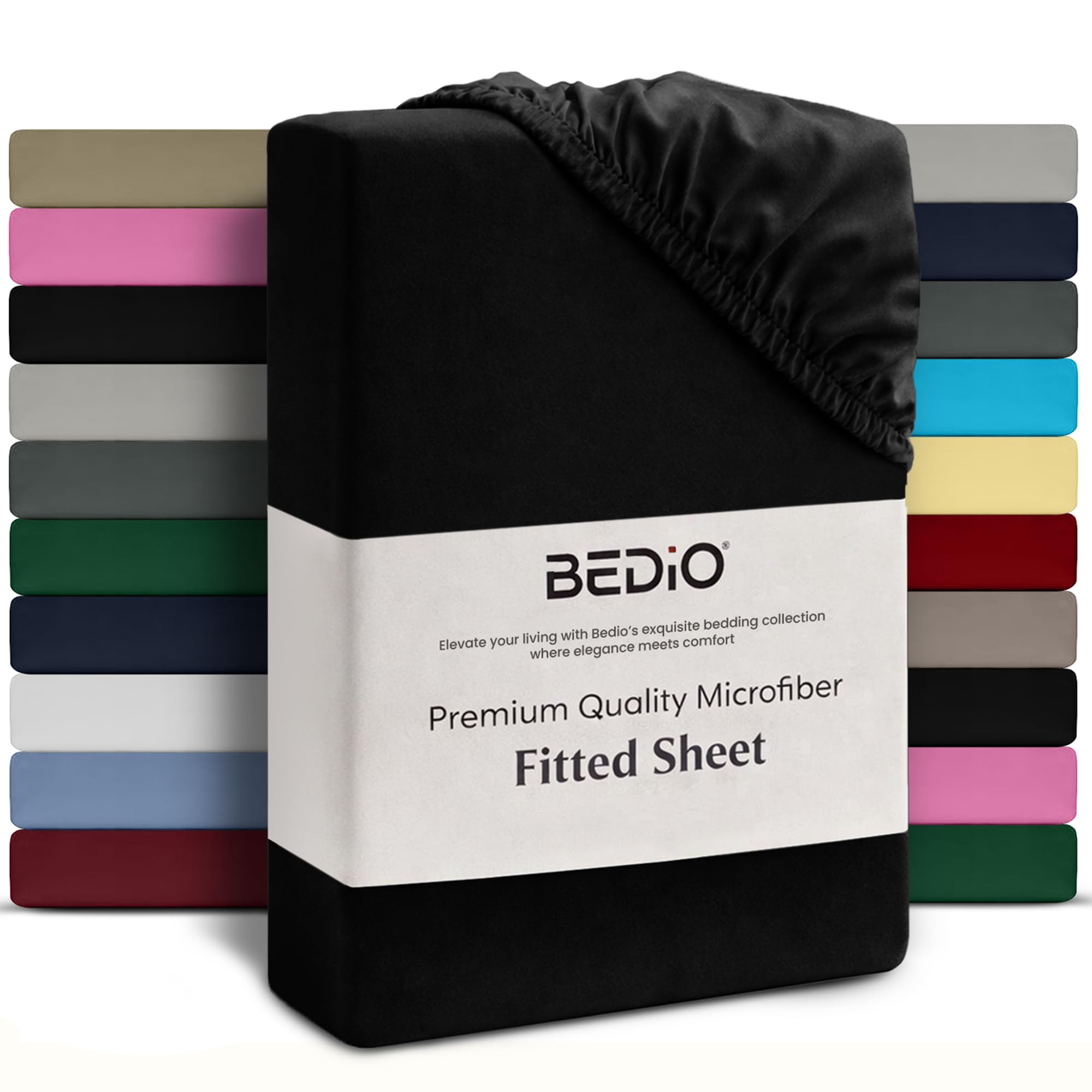 BEDIO Black Single Size Bed Fitted Sheet – Deep Pocket 40cm (16 Inch) Extra Fit Mattress Cover, Double Brushed Microfiber BedSheet, All Around Elastic Breathable, Wrinkle & Fade Resistant
