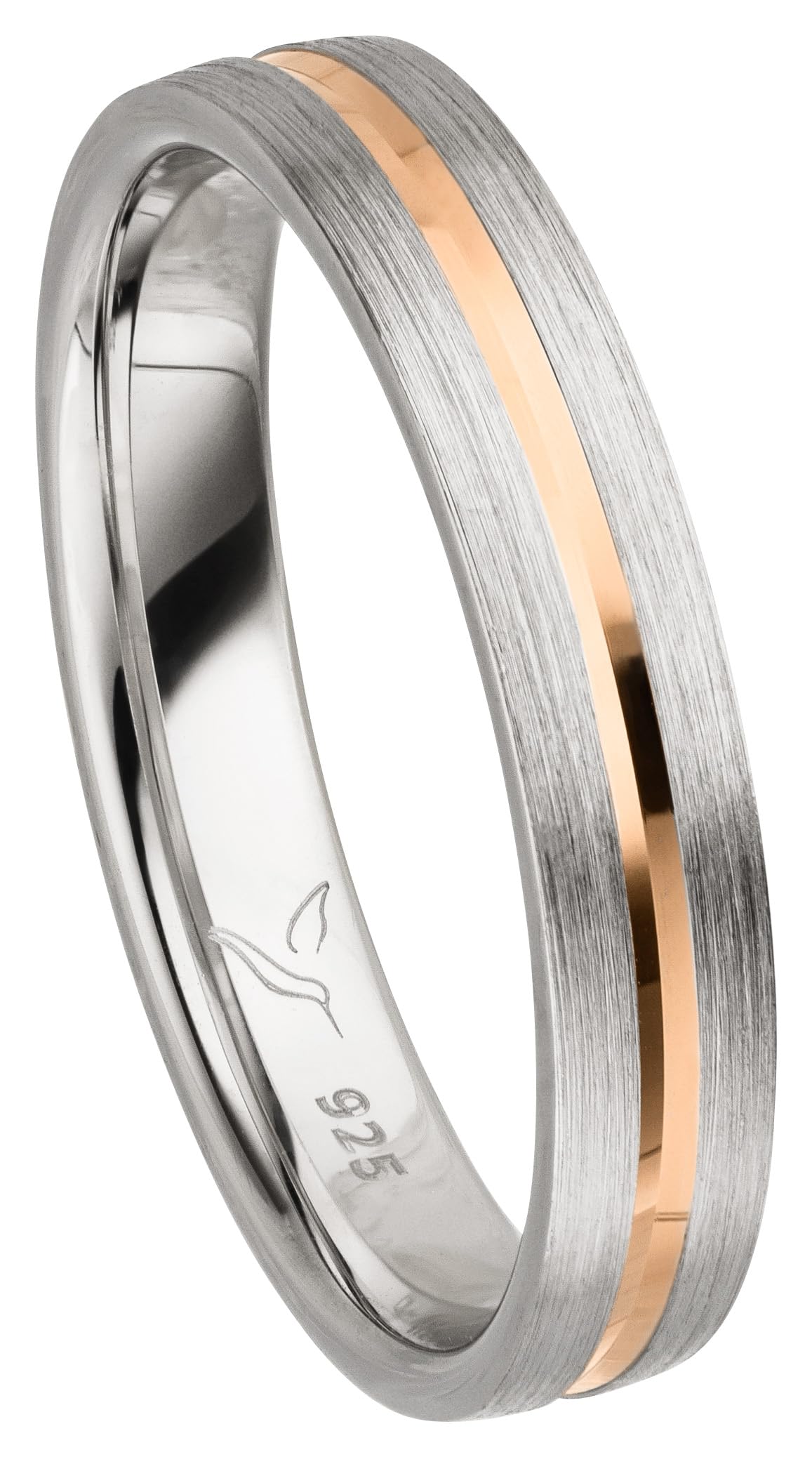 Kolibri Rings Eheringe Paar-Set 925 Silber rhodiniert, Längsmatt Rot vergoldete Glanzfuge mit Zirkonia | Partnerringe, Trauringe Paarpreis | Made in Germany + Gratis Gravur + Etui