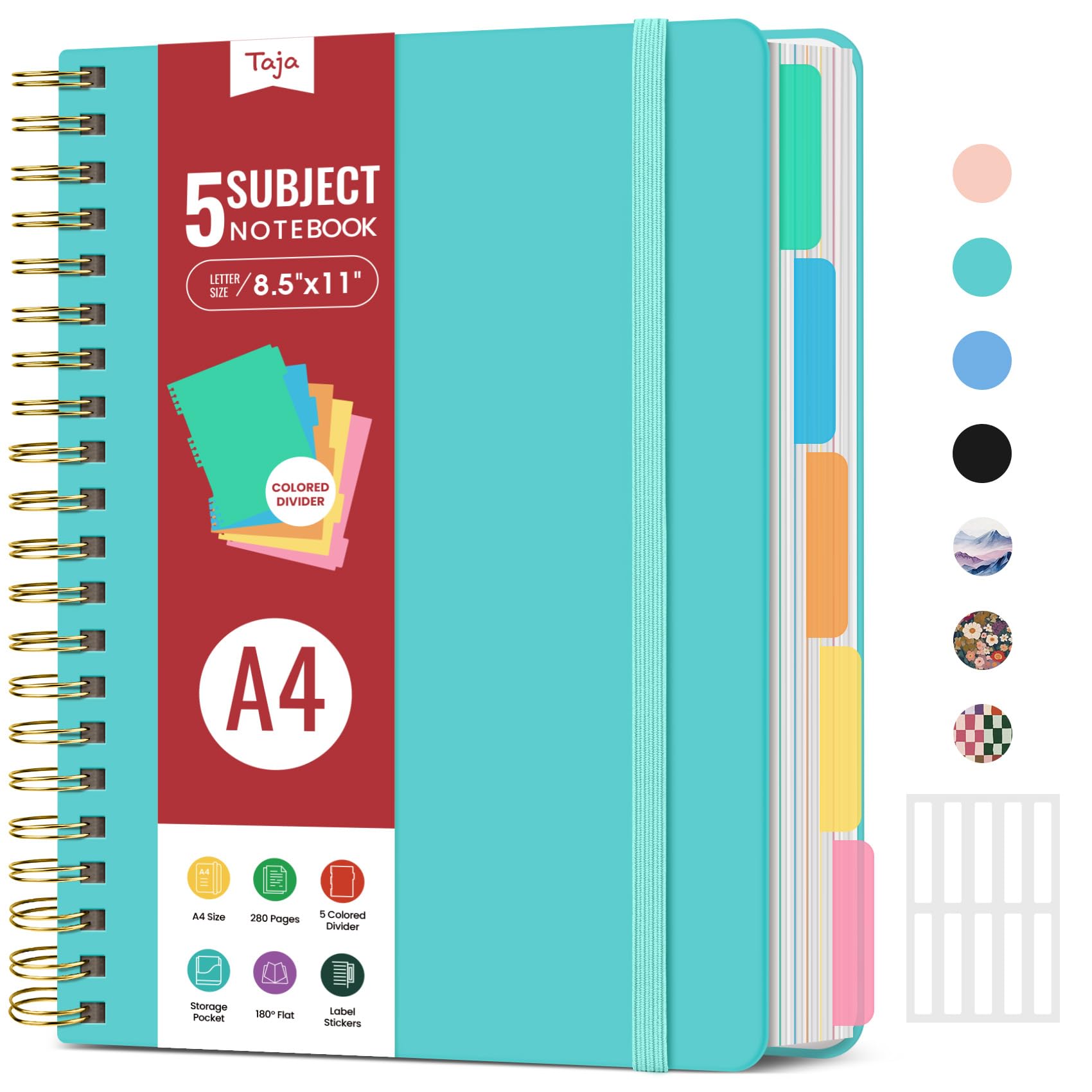 Large Spiral Lined Notebooks for Work With Removable Dividers & Tabs, 8.5"x11" Hardcover 5 Subject Notebook for Note Taking & Organizer, A4 College Ruled Journal for Women & Writing, Aquamarine, 280 PagesThe Forest Stewardship Council