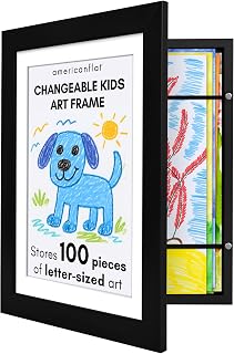 Americanflat My Mini Masterpiece Kids Art Frame Black - Holds 100 Pieces, 8.5x11 with Mat or 10x12.5 Display, Easy Changeable Storage