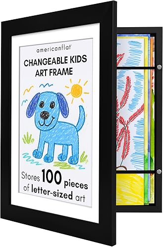 Vista 26 de Americanflat - Paquete de 4 - Marco de arte para niños intercambiable (multicolor) - Puerta magnética con capacidad para 100 piezas de arte - Rojo