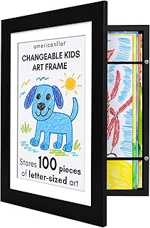 Americanflat Kids Artwork Frame Changeable (Black) - Magnetic Door Holds 100 Art Pieces - 8.5x11 Letter Size Display with Mat or 10x12.5 Without Mat - My Mini Masterpiece
